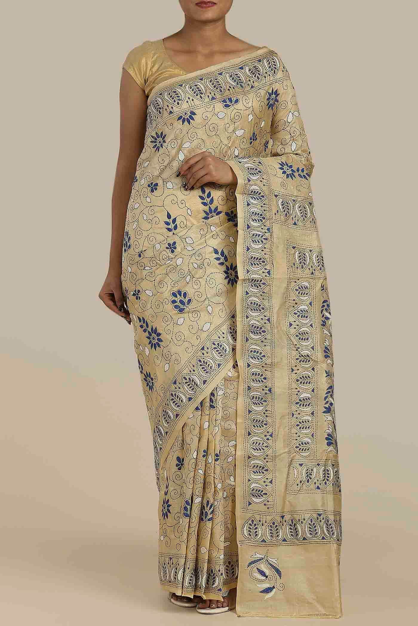 Off White Bhagalpuri Tussar Silk Saree