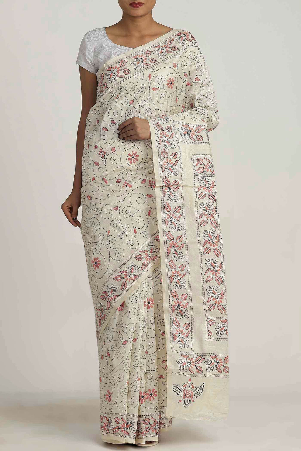 Cream Tussar Silk Saree