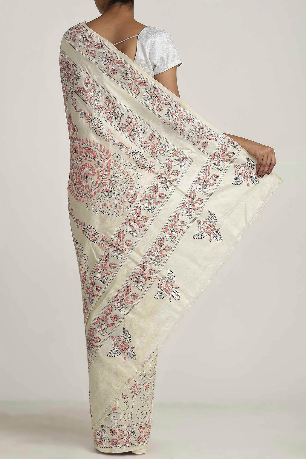 Cream Tussar Silk Saree