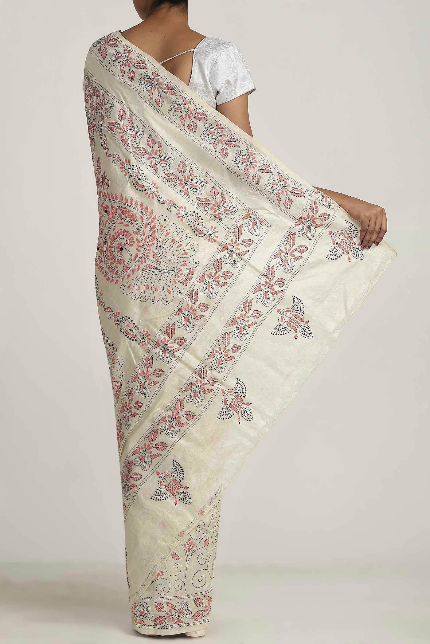 Cream Tussar Silk Saree