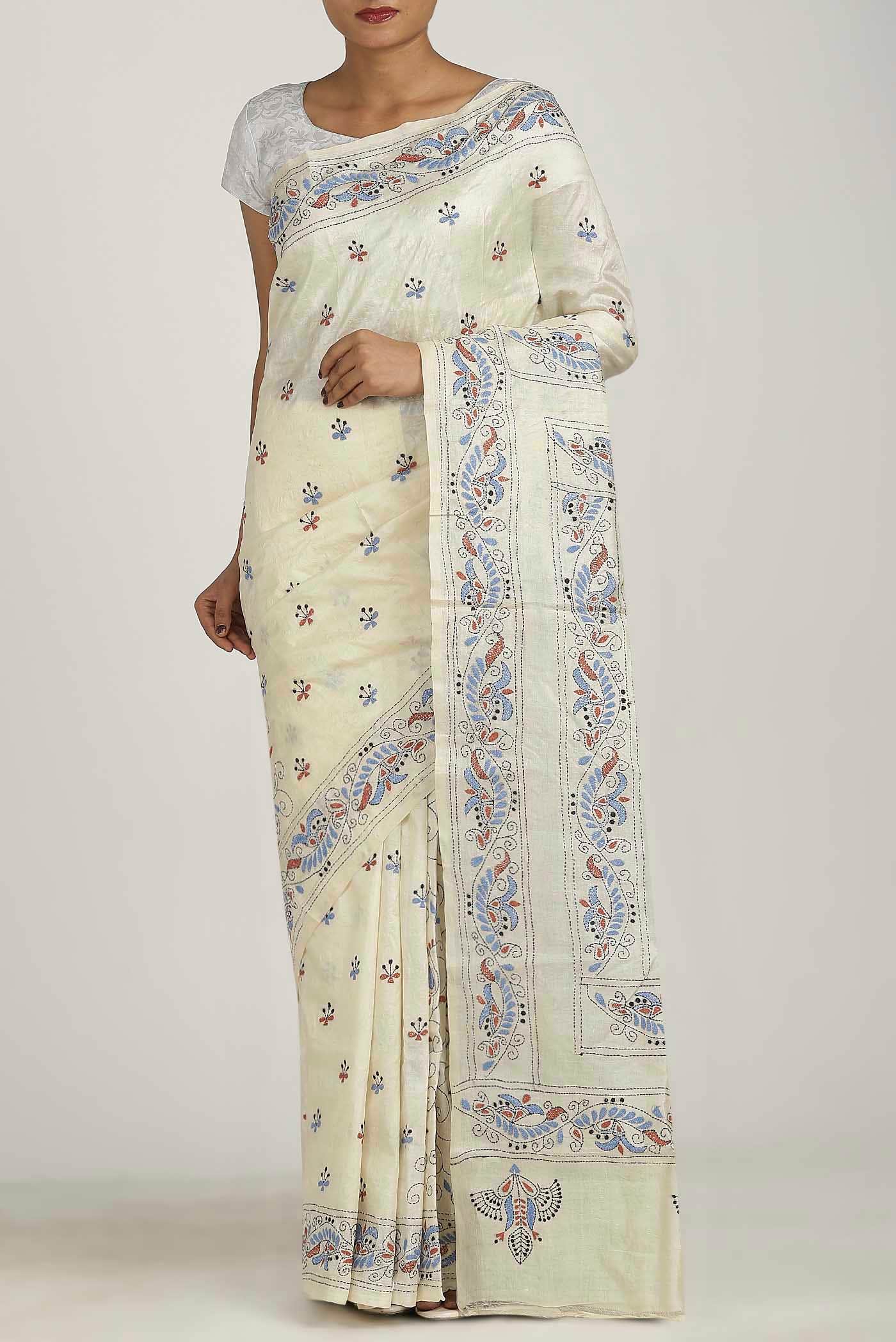 Cream Tussar Silk Saree