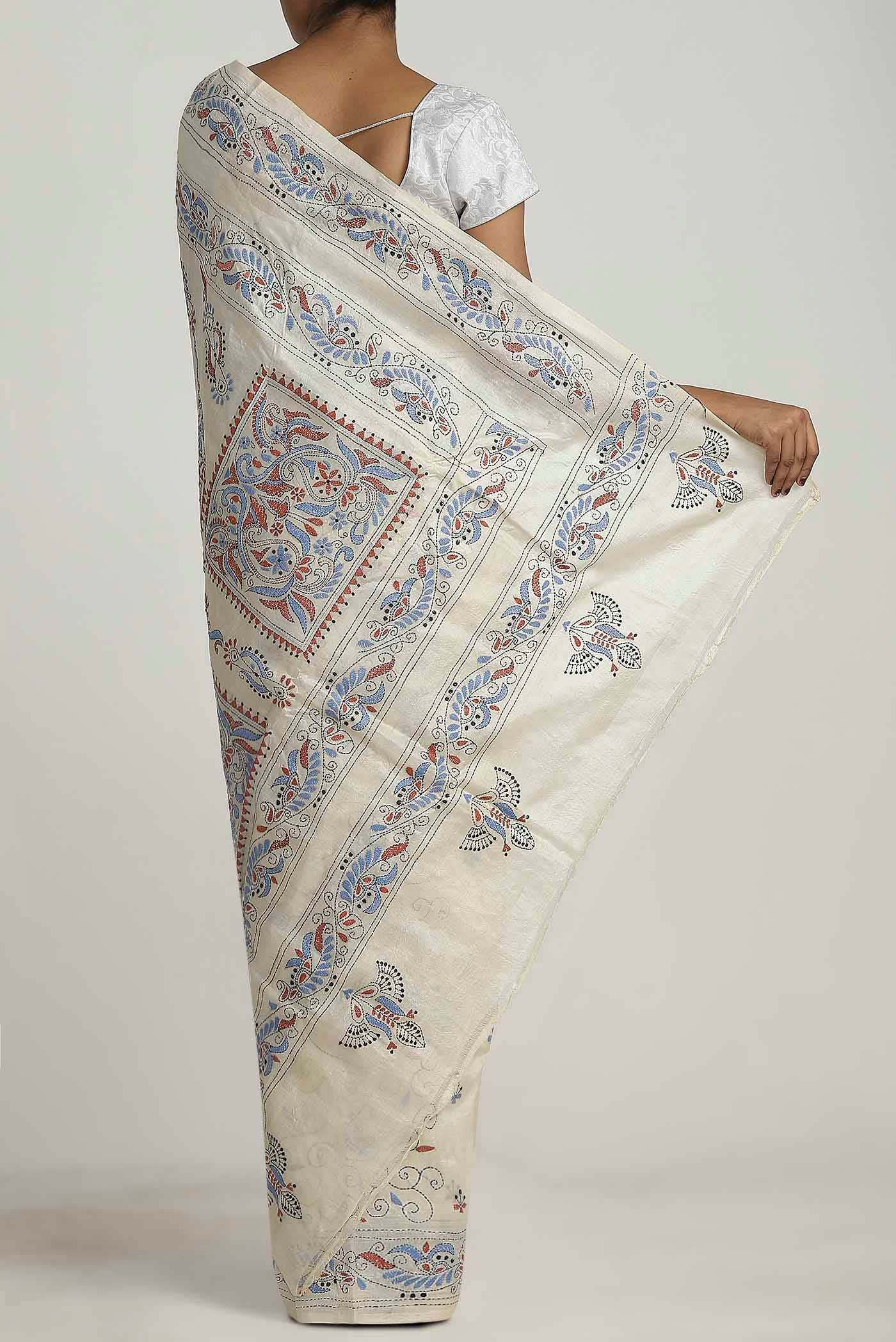 Cream Tussar Silk Saree