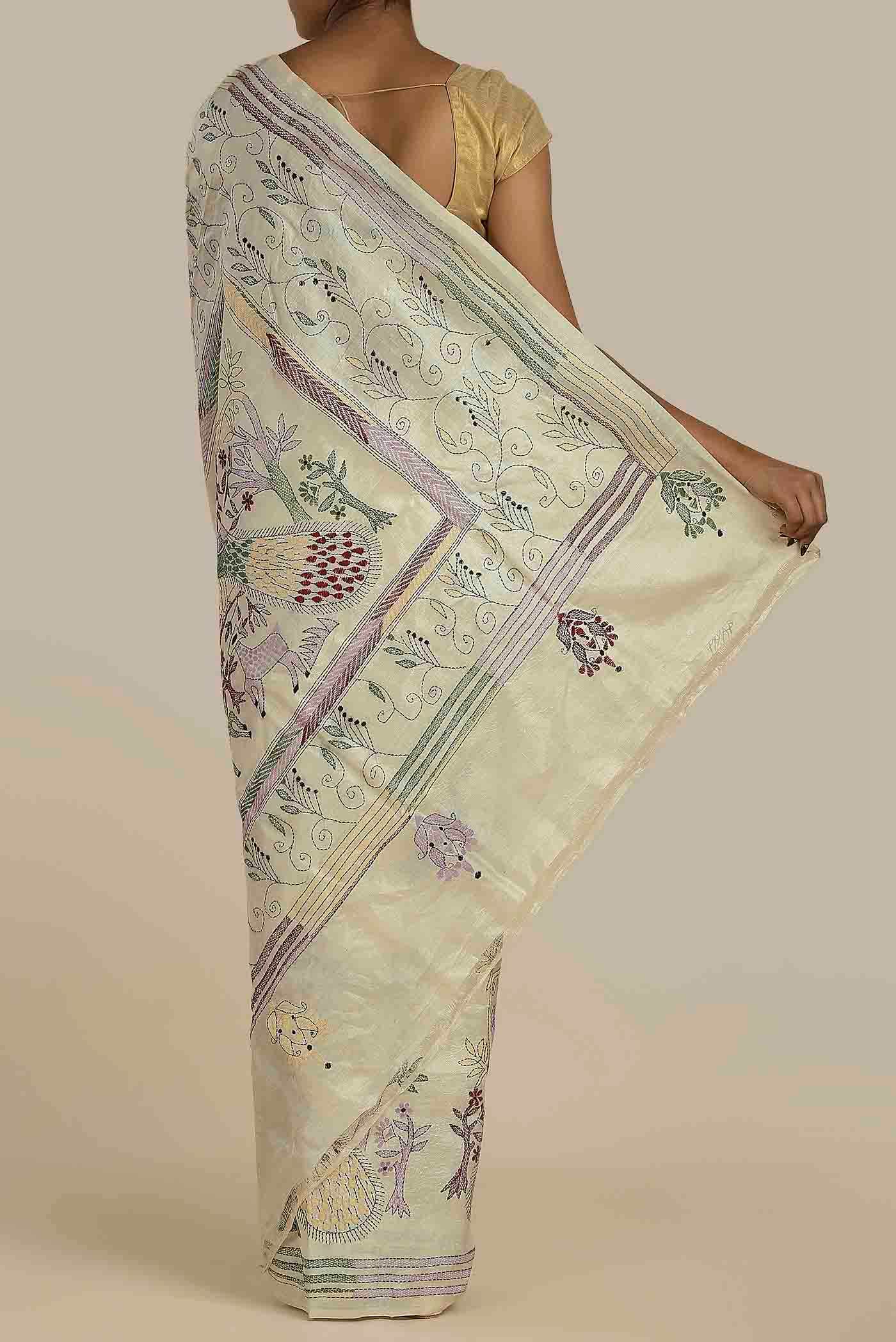 White Bhagalpuri Tussar Silk Saree