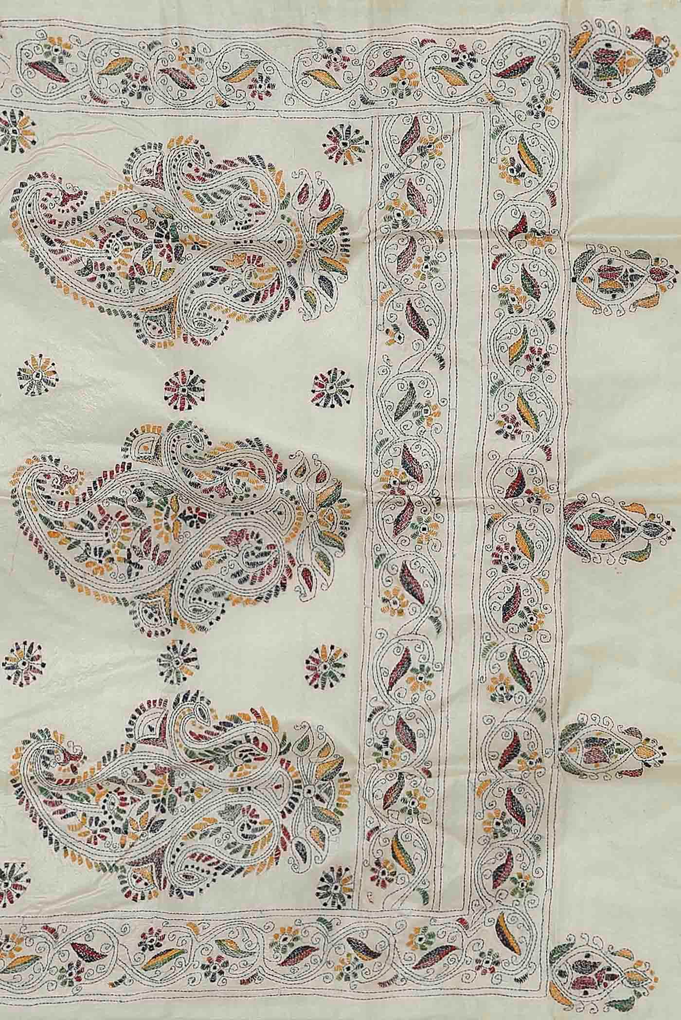 Cream Tussar Silk Saree