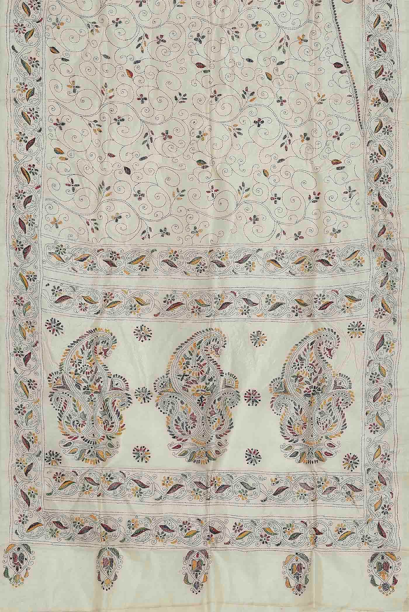 Cream Tussar Silk Saree