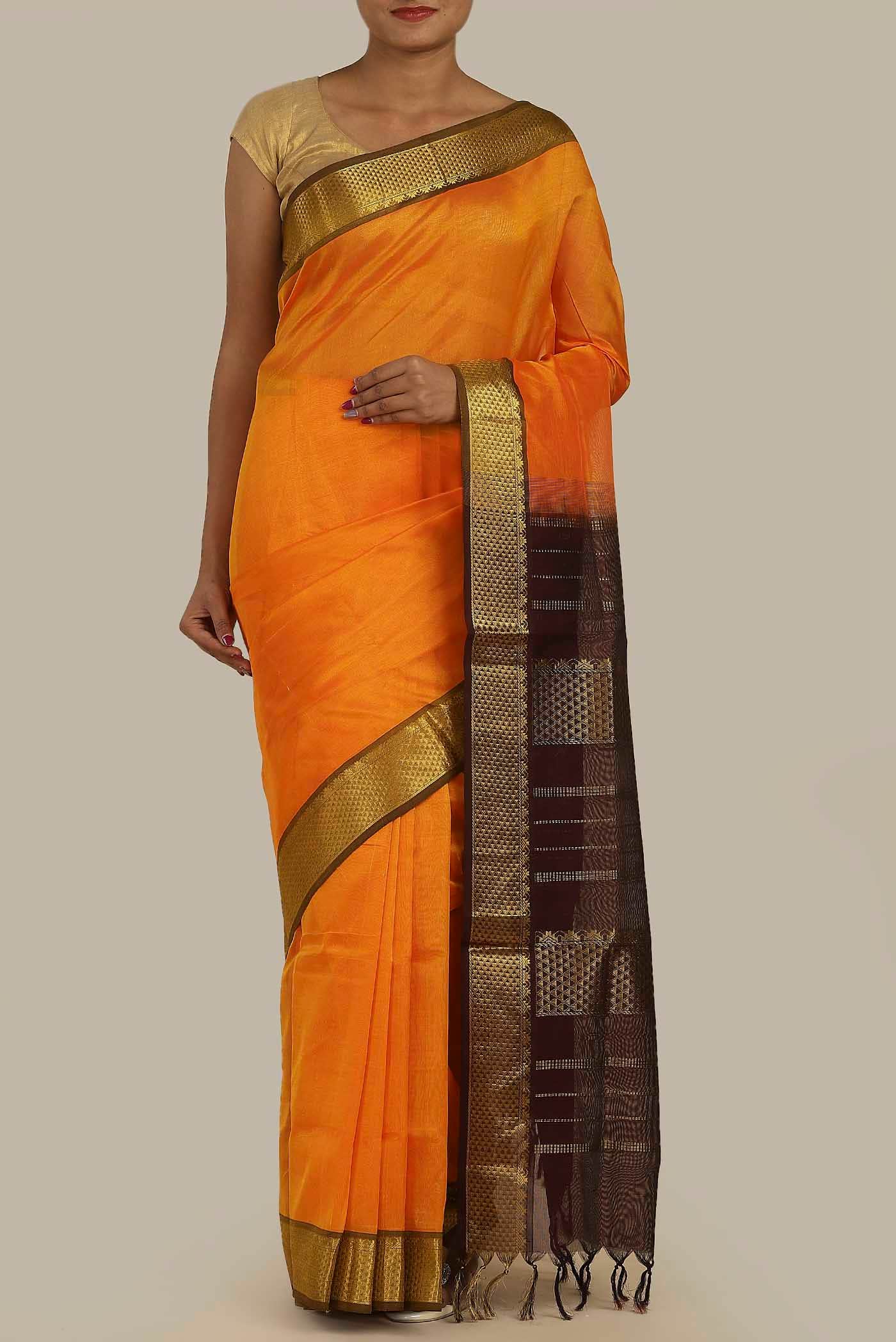 Orange Silk Cotton Saree