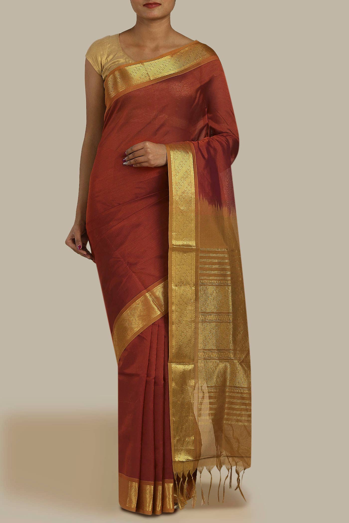 Rust Silk Cotton Saree