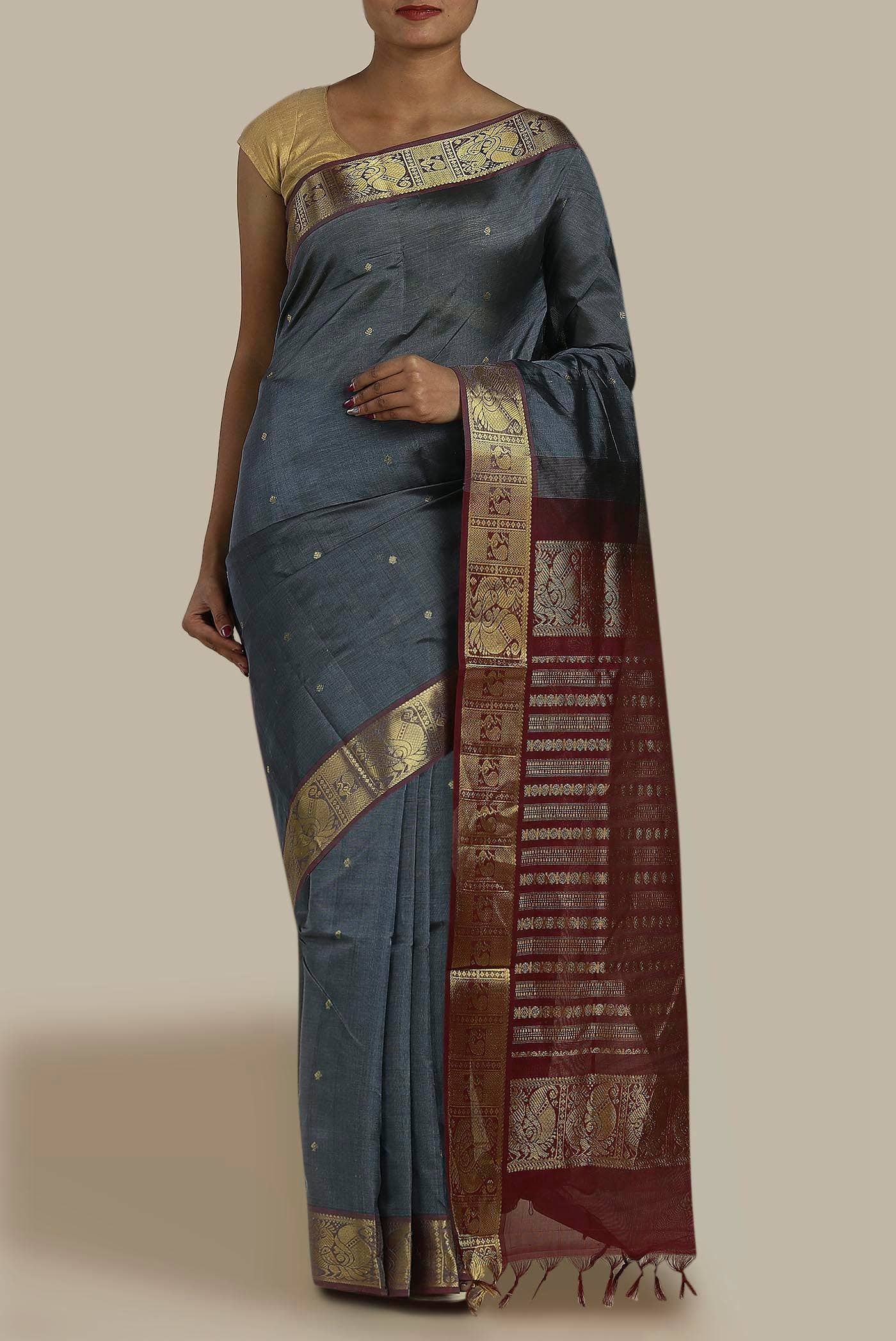 Grey Silk Cotton Saree