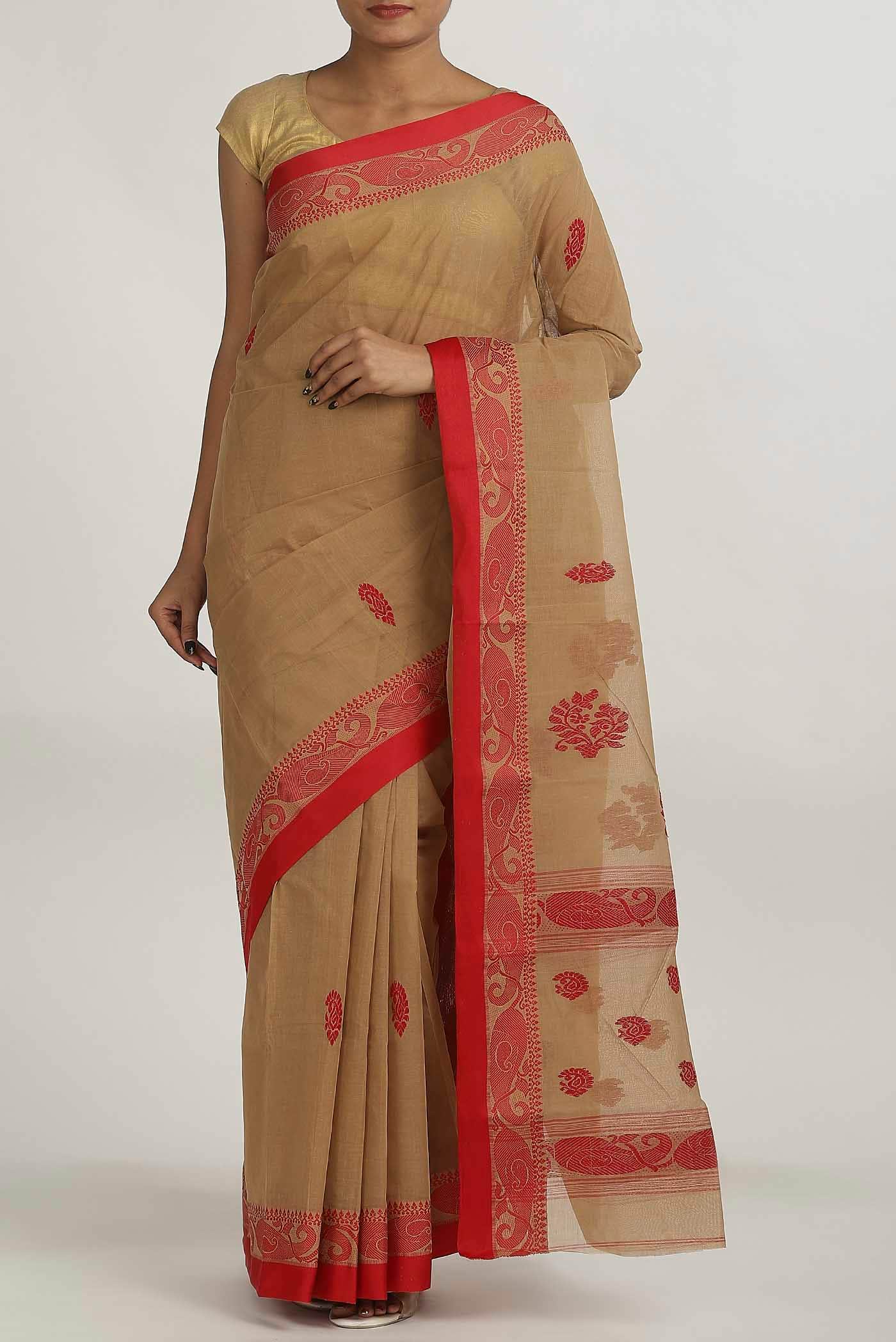 Beige Bengal Cotton Saree