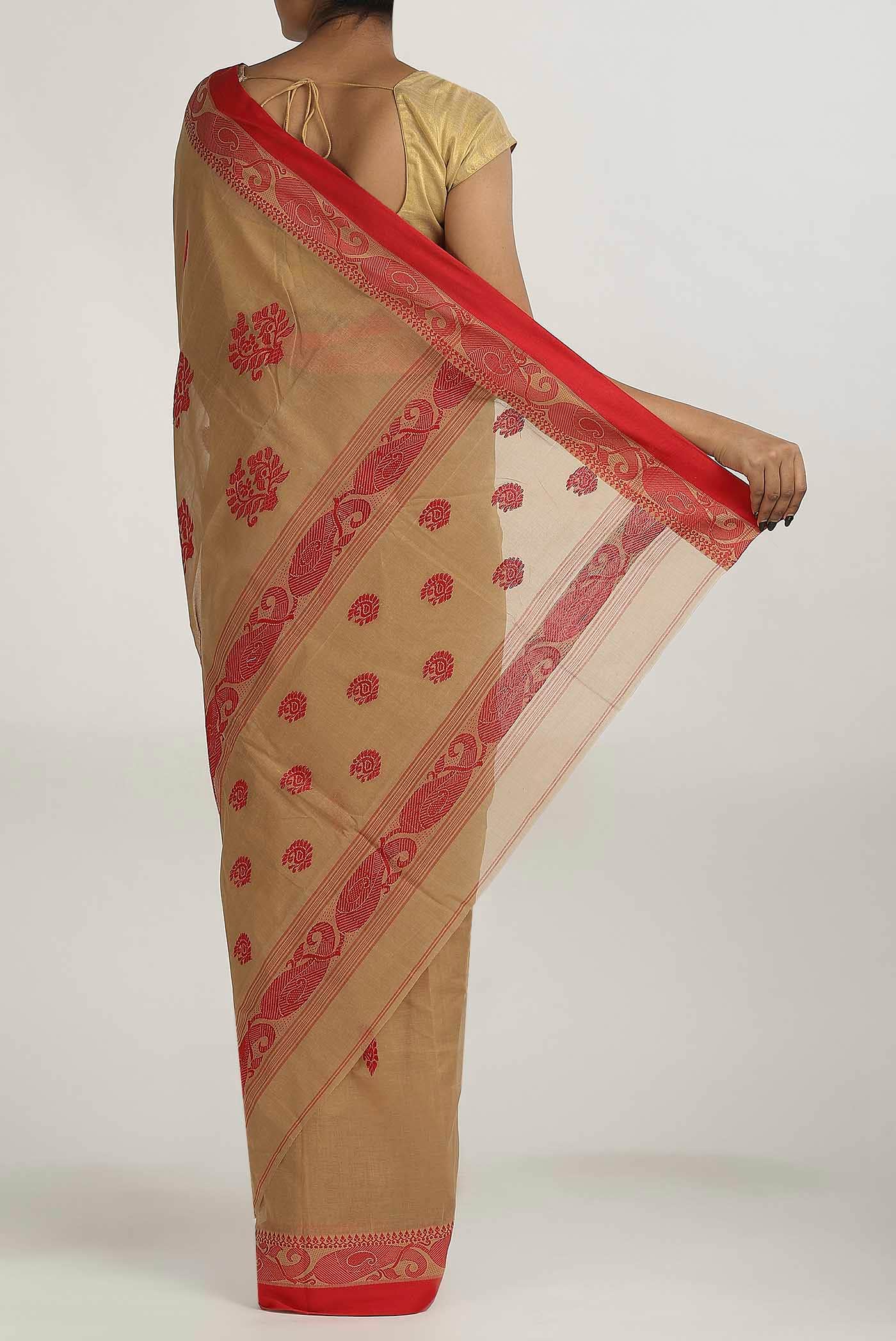 Beige Bengal Cotton Saree