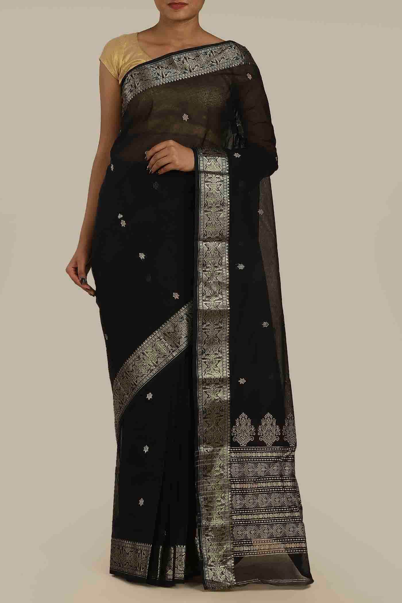 Black Maheshwari Silk Cotton Saree