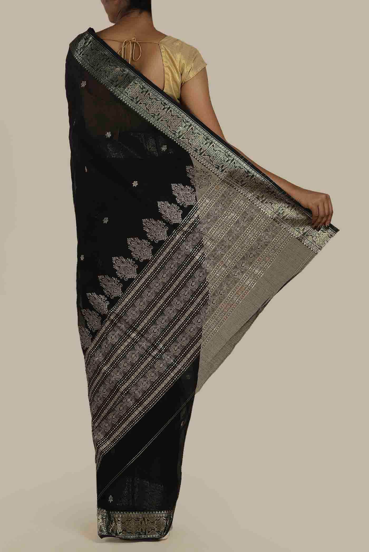 Black Maheshwari Silk Cotton Saree