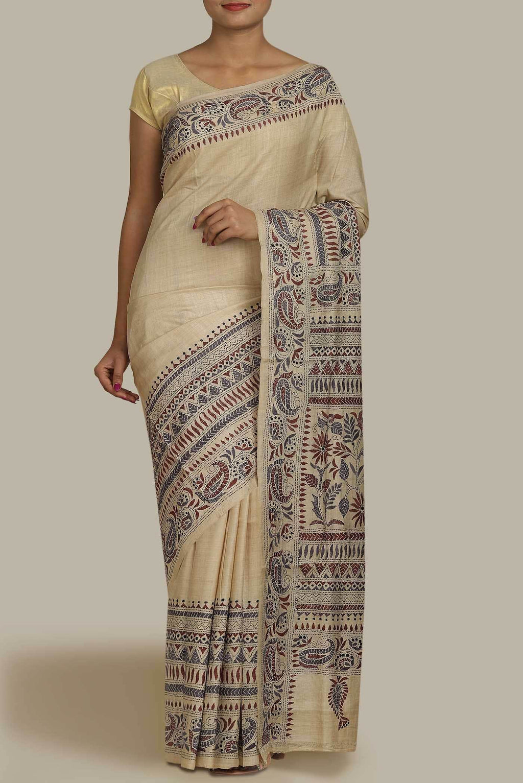 Beige Bhagalpuri Tussar Silk Saree