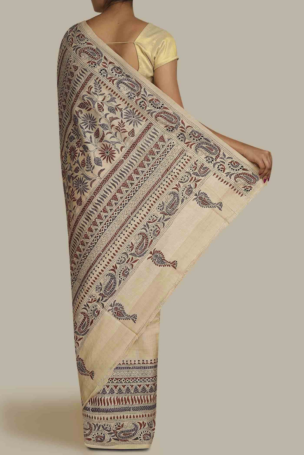 Beige Bhagalpuri Tussar Silk Saree