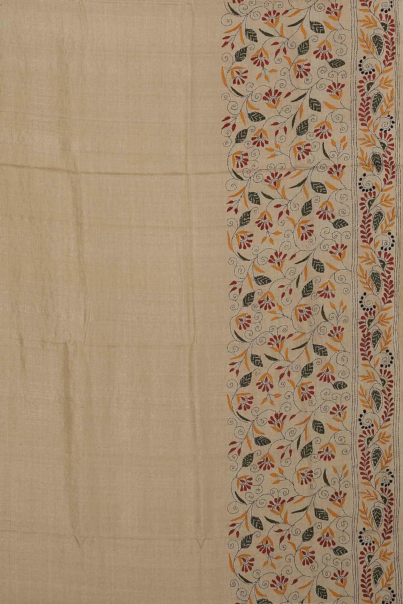 Beige Tussar Silk Saree