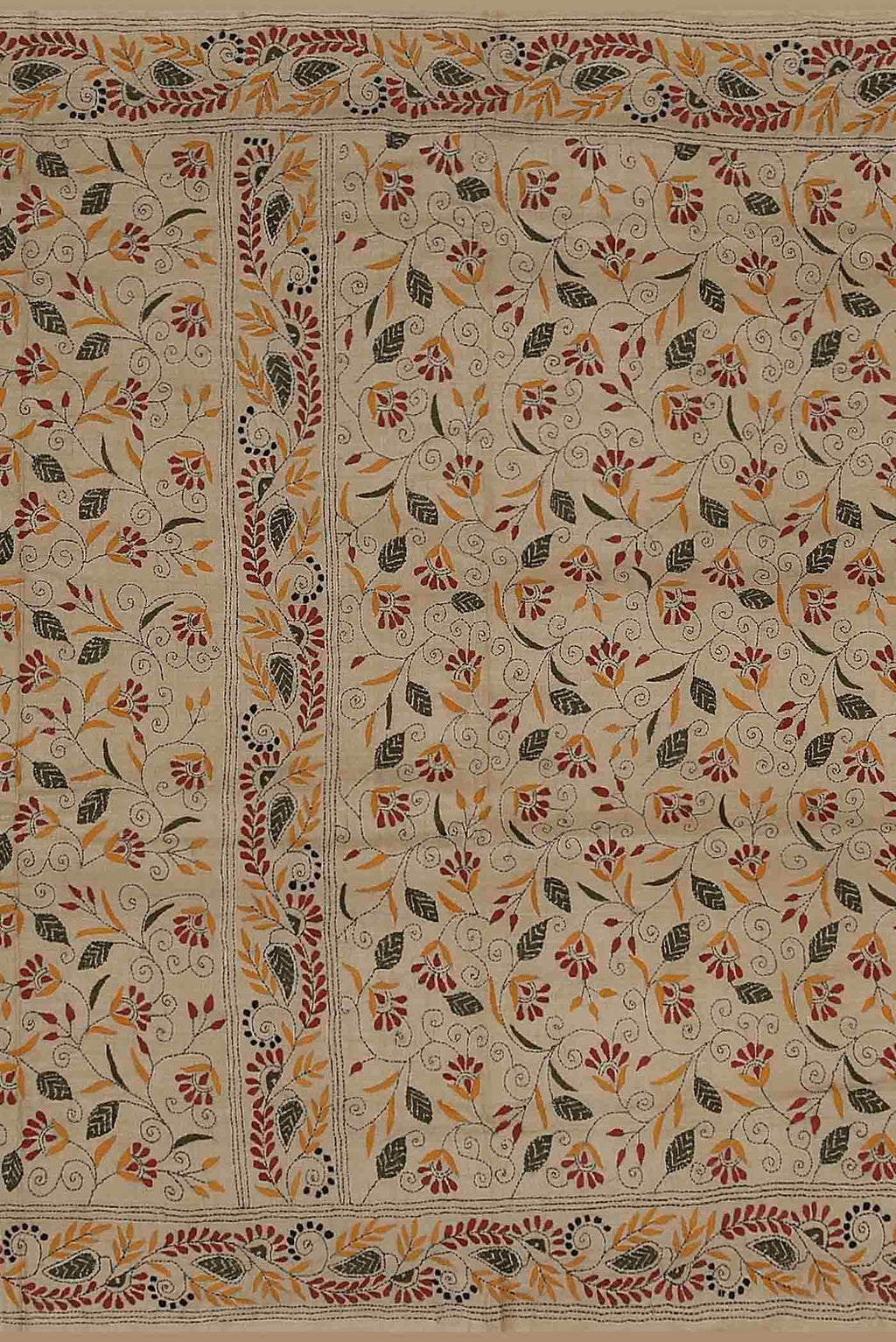 Beige Tussar Silk Saree