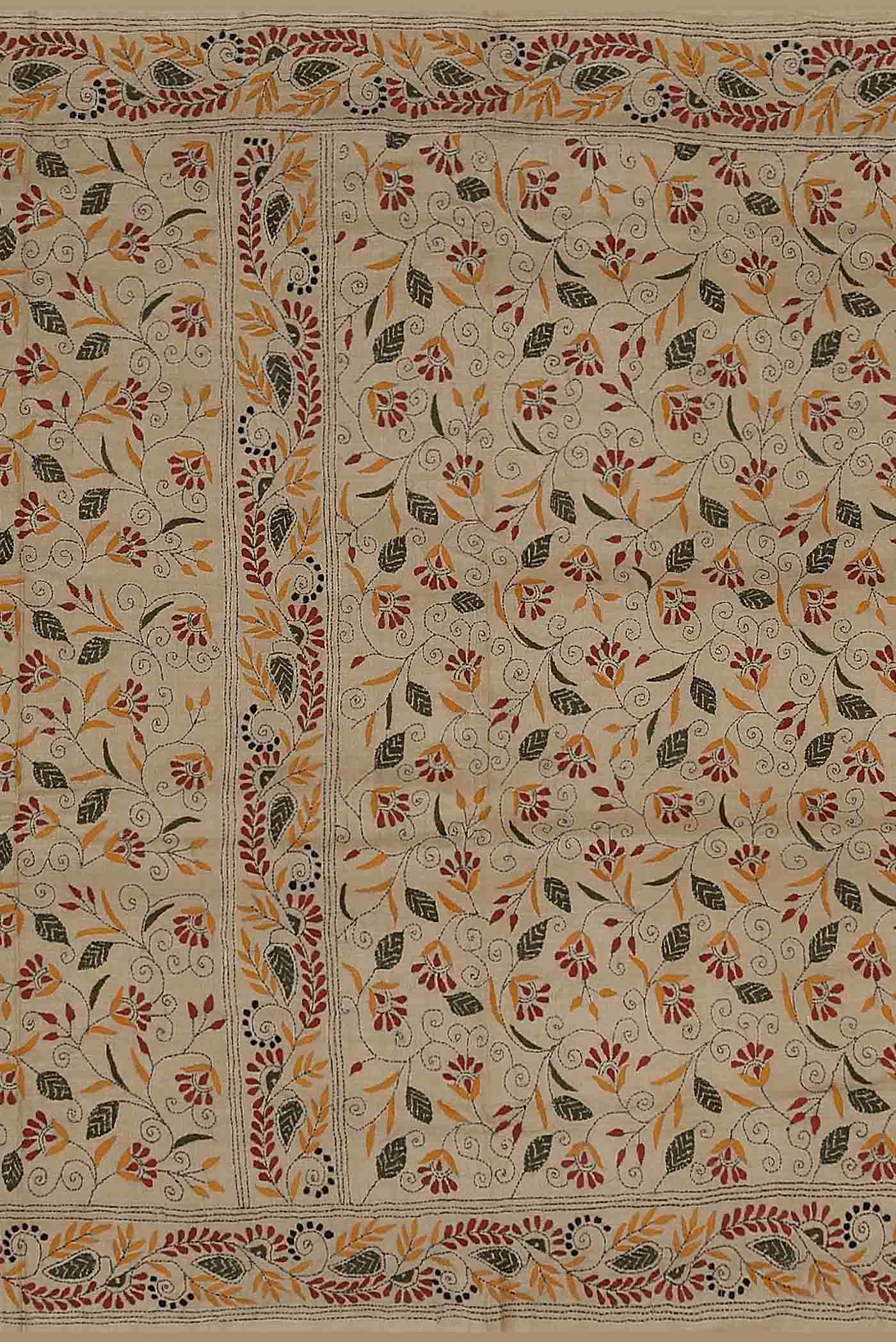 Beige Tussar Silk Saree