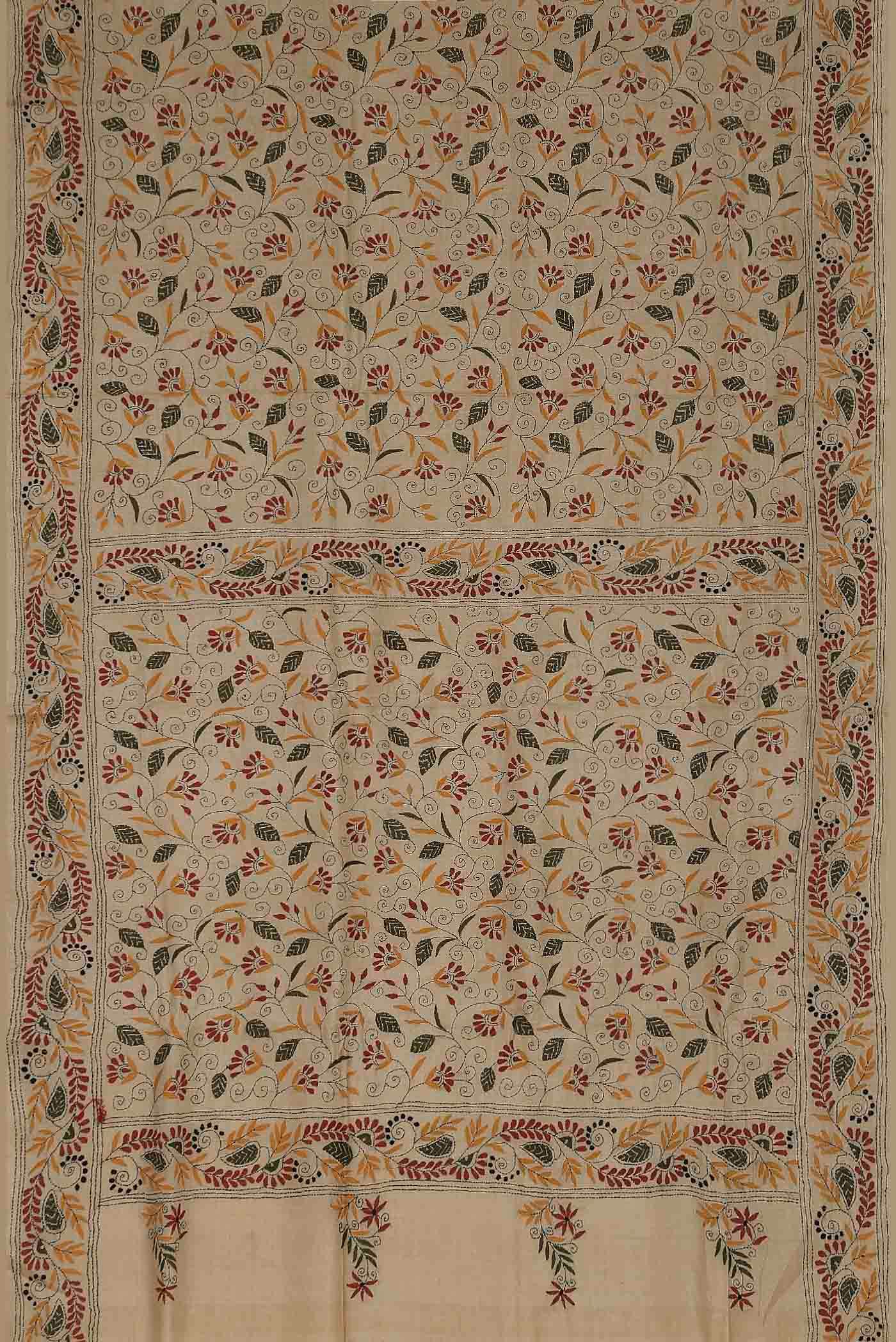 Beige Tussar Silk Saree