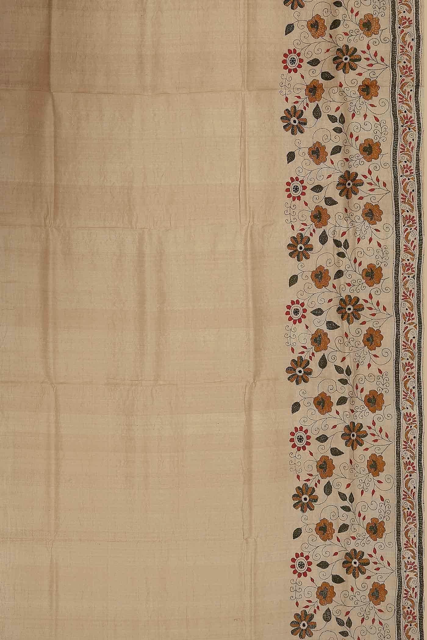 Beige Tussar Silk Saree