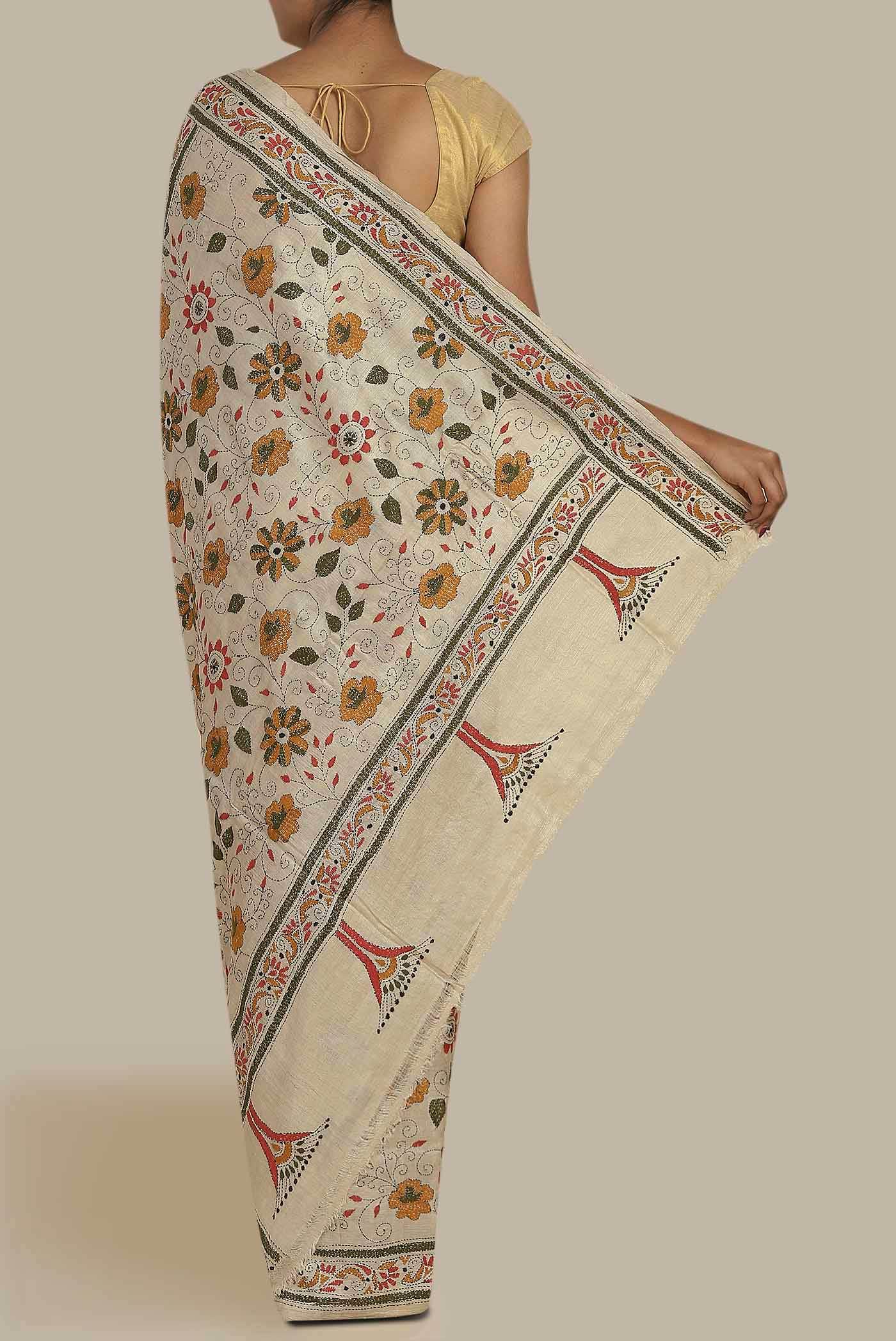 Beige Tussar Silk Saree