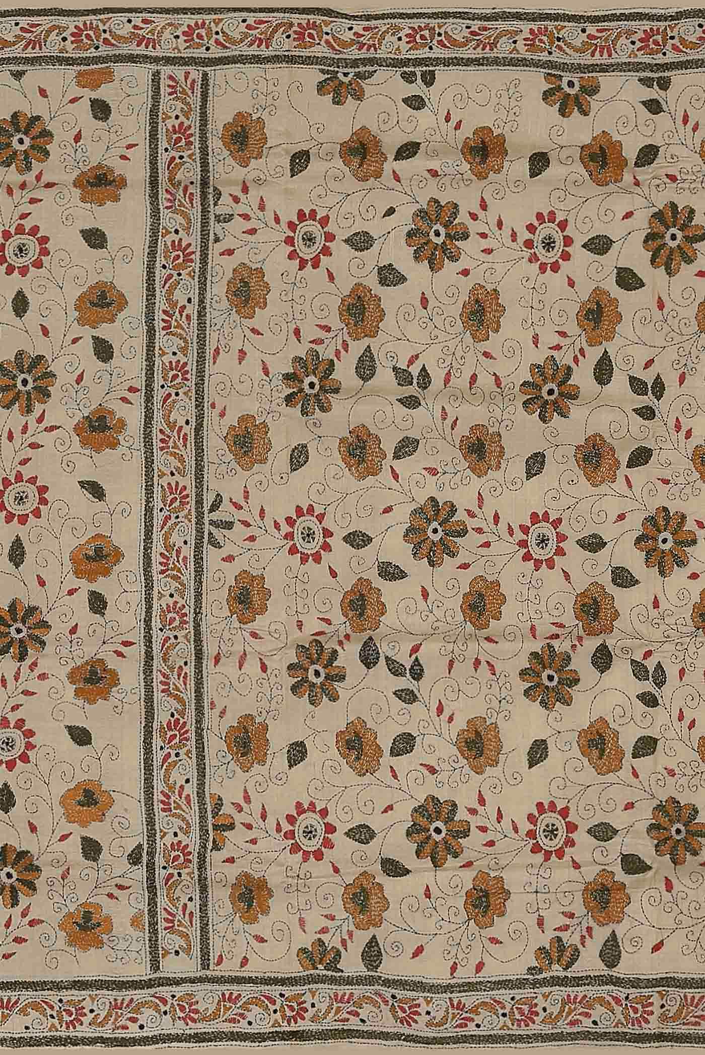 Beige Tussar Silk Saree