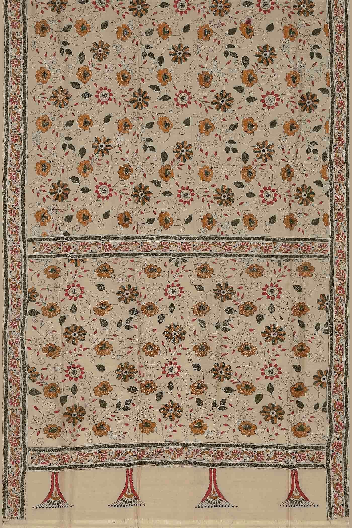 Beige Tussar Silk Saree