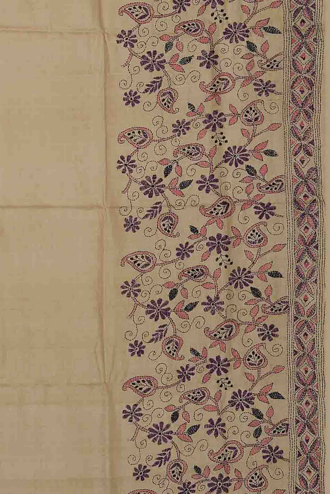 Beige Bhagalpuri Tussar Silk Saree