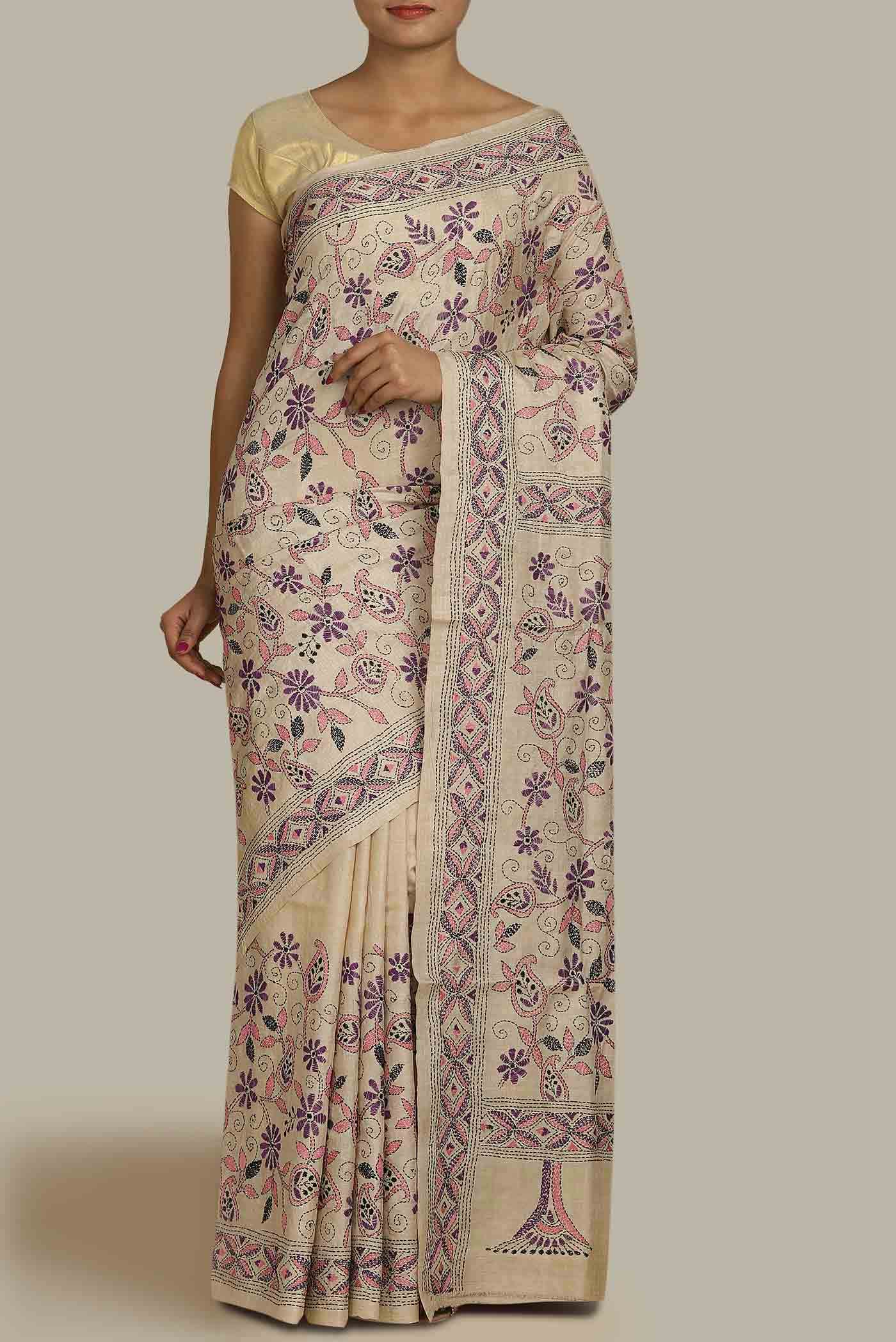 Beige Bhagalpuri Tussar Silk Saree