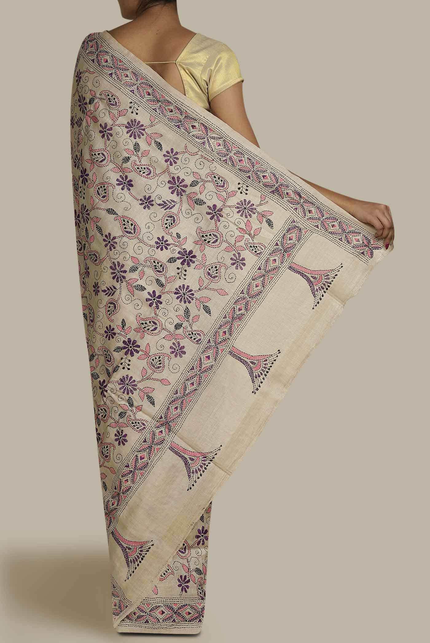 Beige Bhagalpuri Tussar Silk Saree