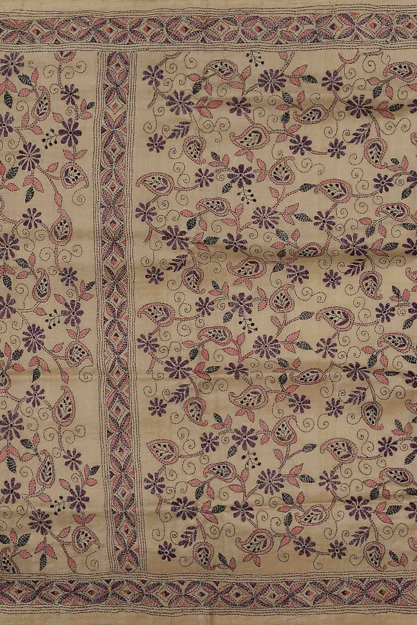 Beige Bhagalpuri Tussar Silk Saree