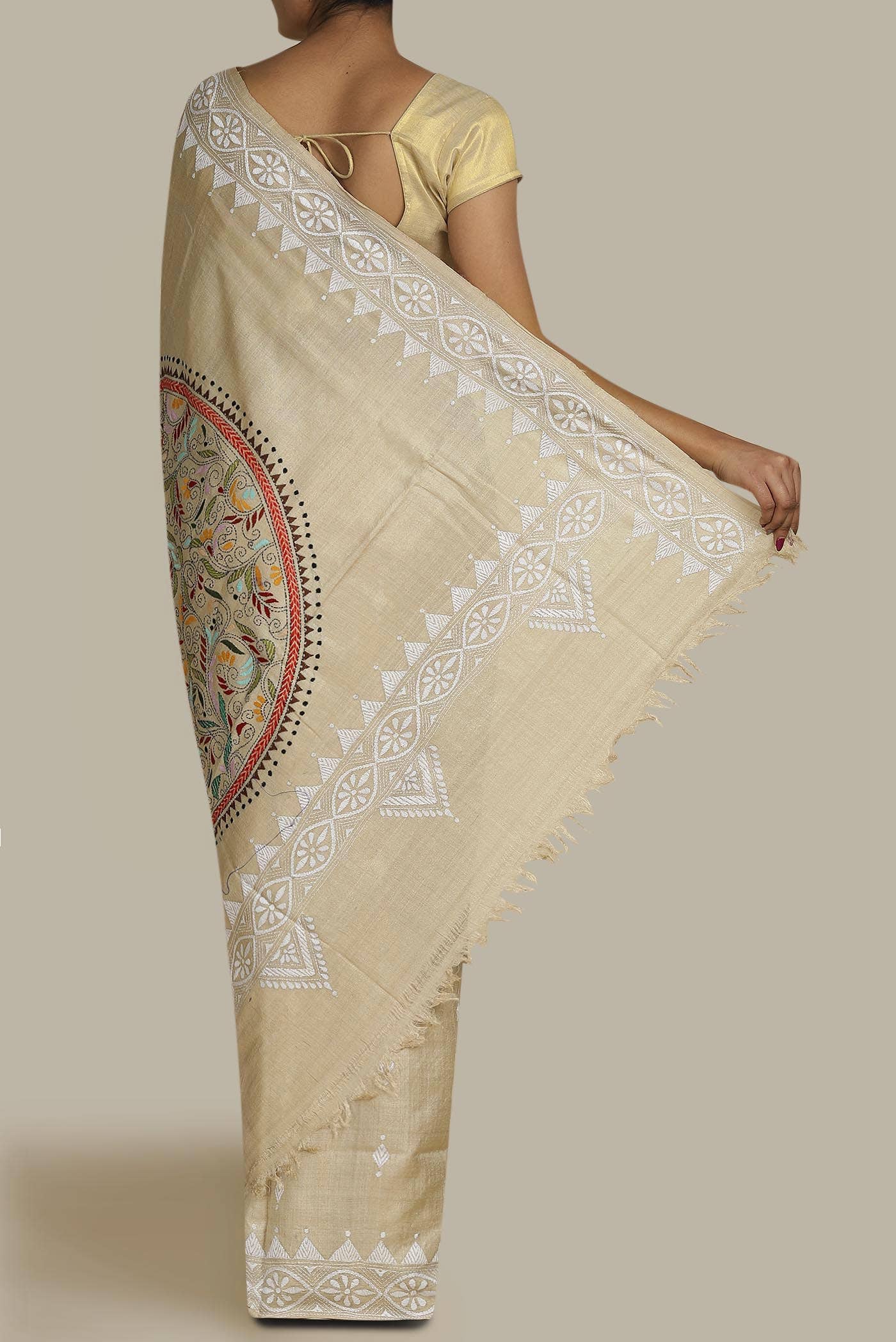 Beige Bhagalpuri Tussar Silk Saree