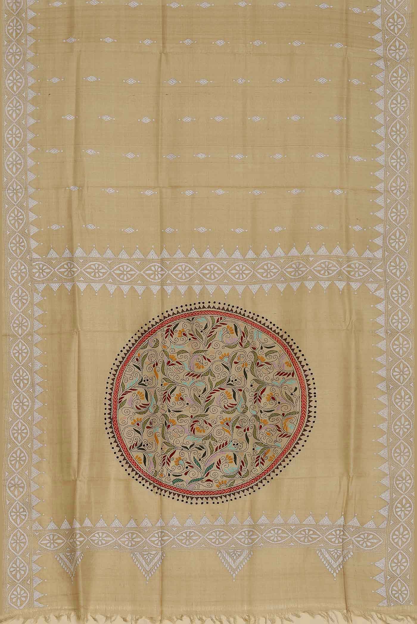 Beige Bhagalpuri Tussar Silk Saree