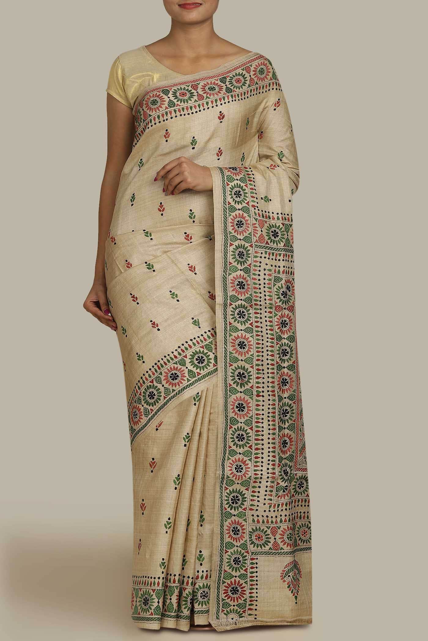 Beige Bhagalpuri Tussar Silk Saree