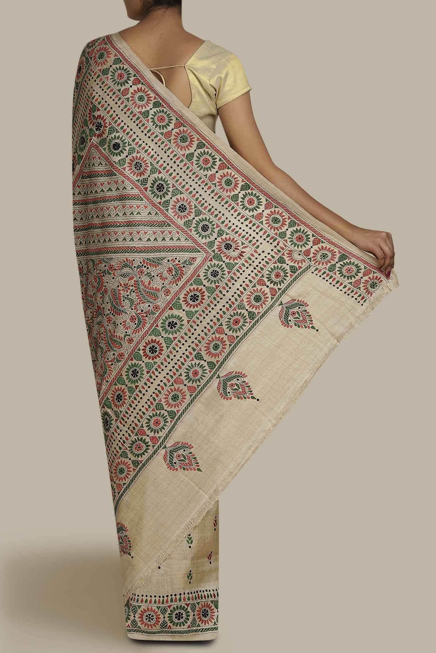 Beige Bhagalpuri Tussar Silk Saree