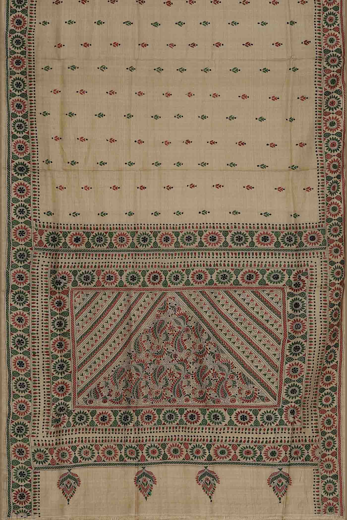 Beige Bhagalpuri Tussar Silk Saree