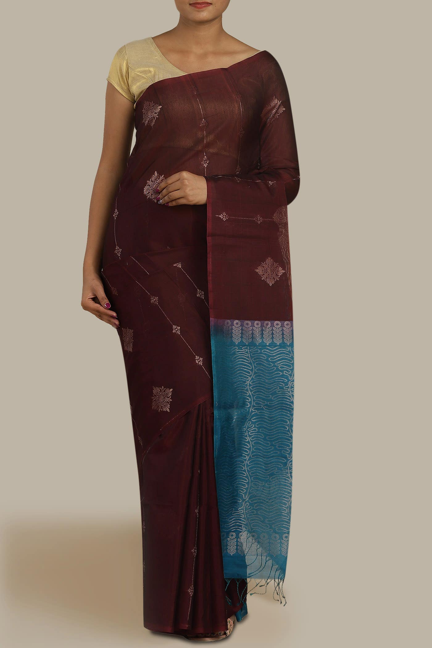 Brown Silk Cotton Saree