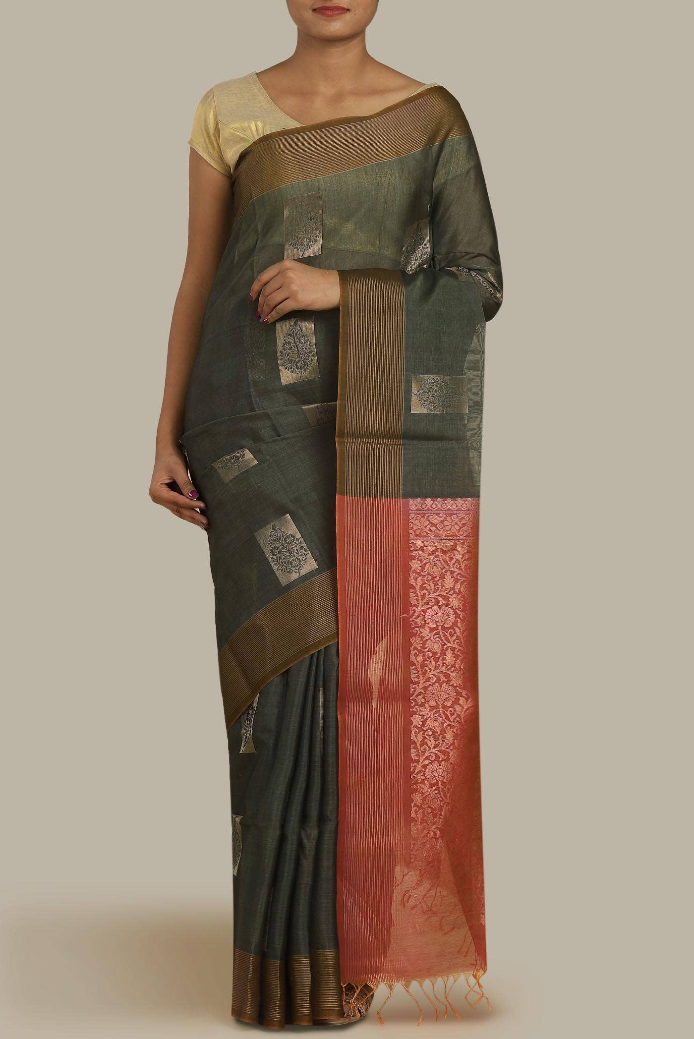 Grey Silk Cotton Saree