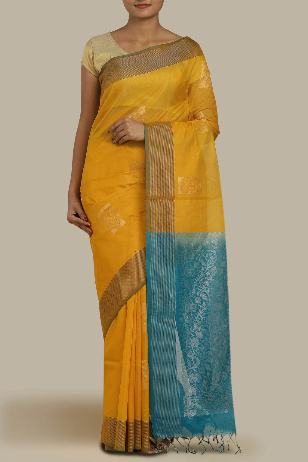 Yellow Silk Cotton Saree