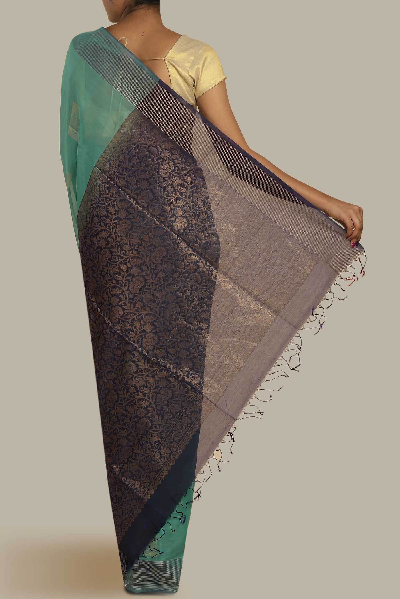 Turquoise Silk Cotton Saree