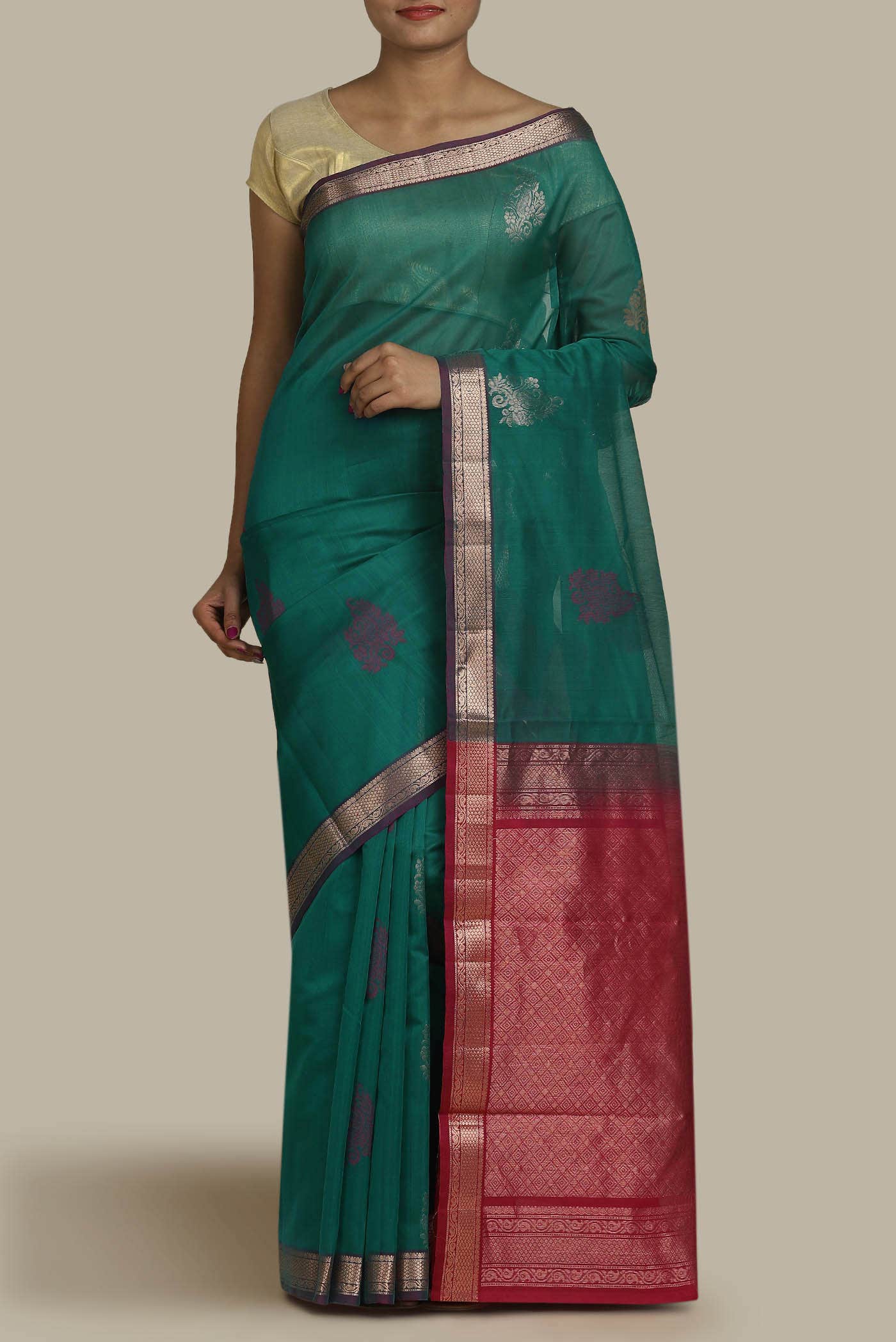 Teal Silk Cotton Saree