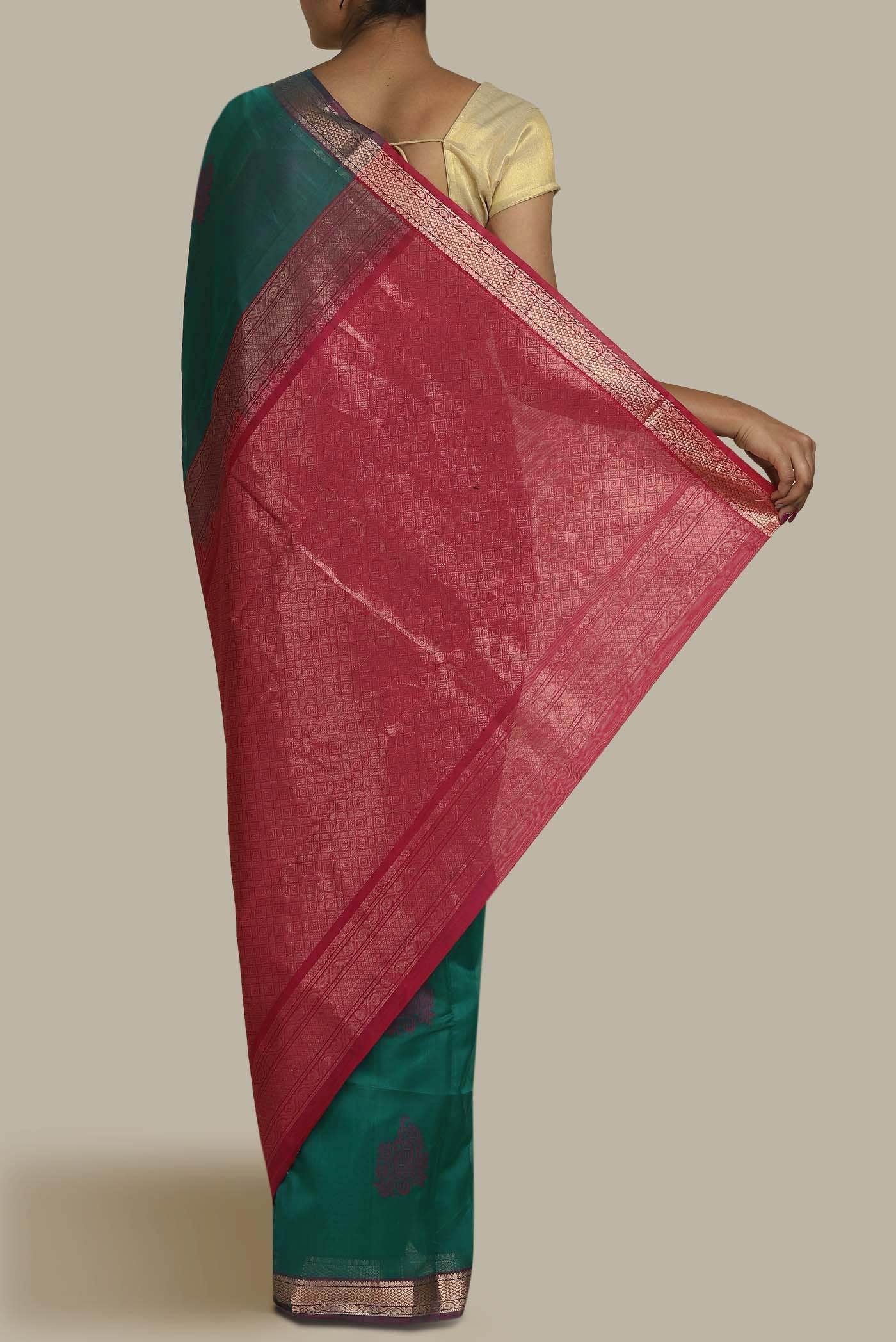 Teal Silk Cotton Saree