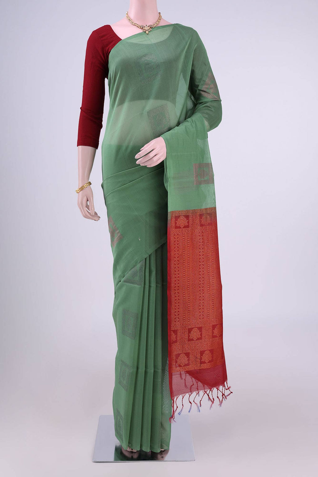 Sea Green Kora Cotton Saree