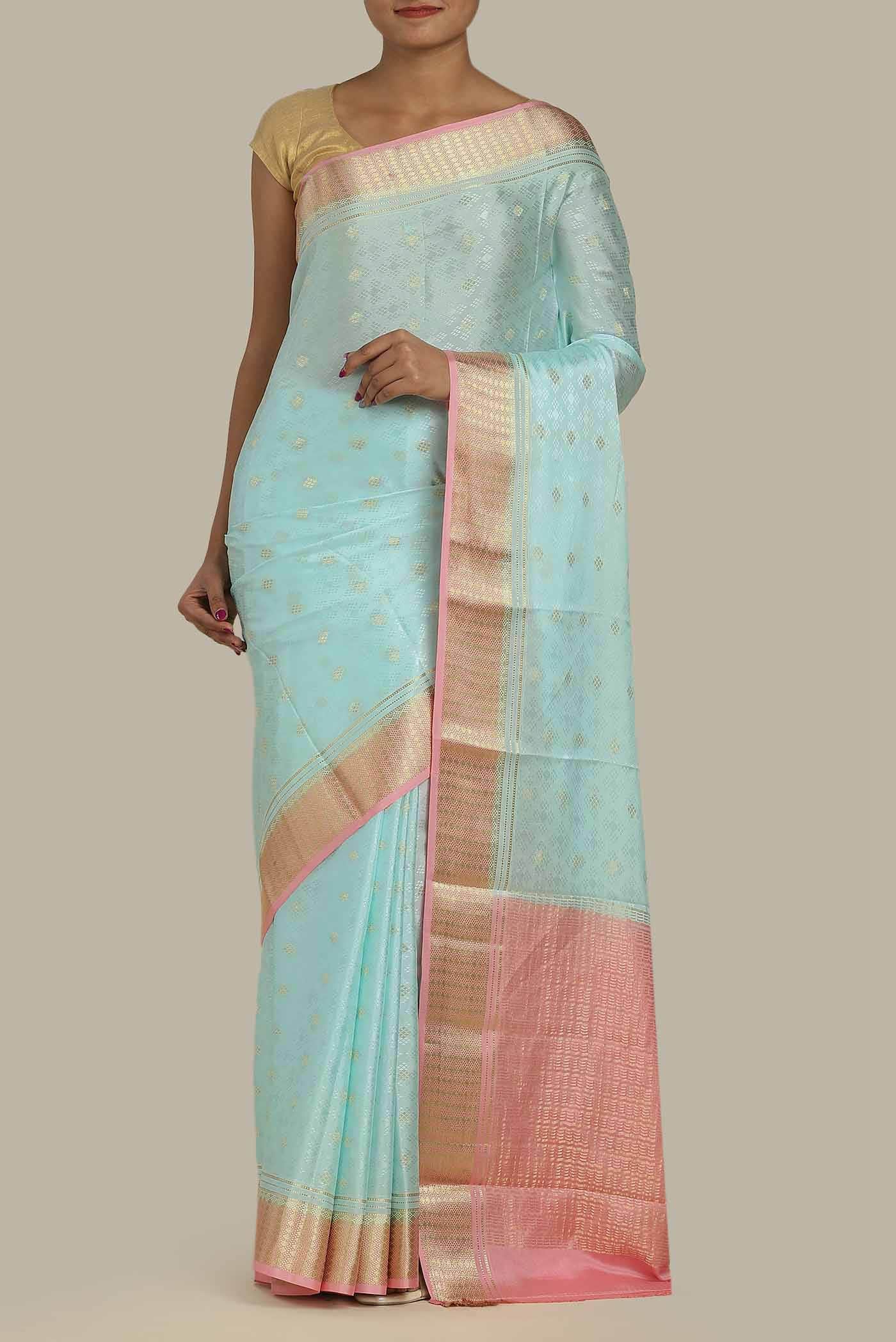 Light Blue Mysore Crepe Saree