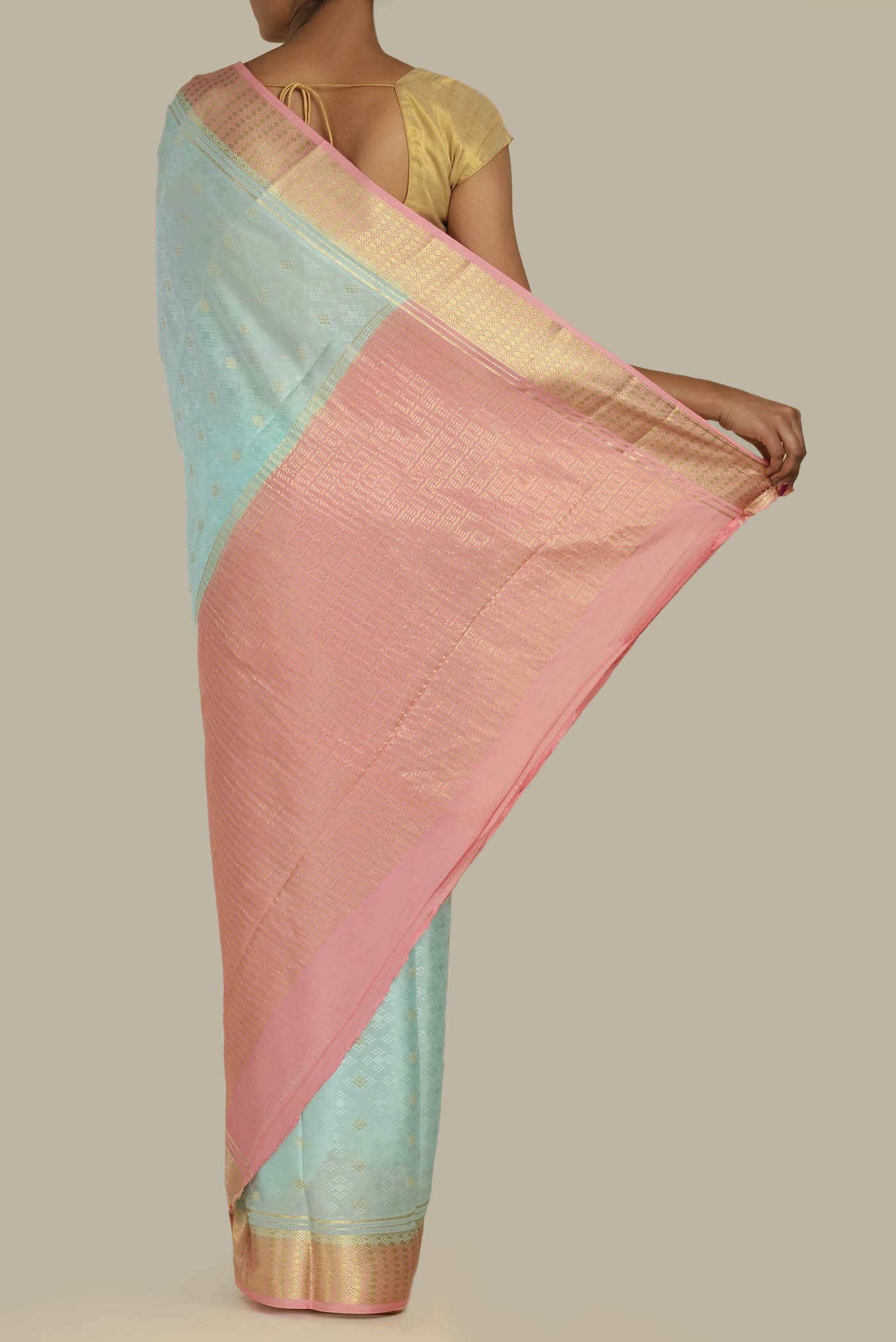 Light Blue Mysore Crepe Saree