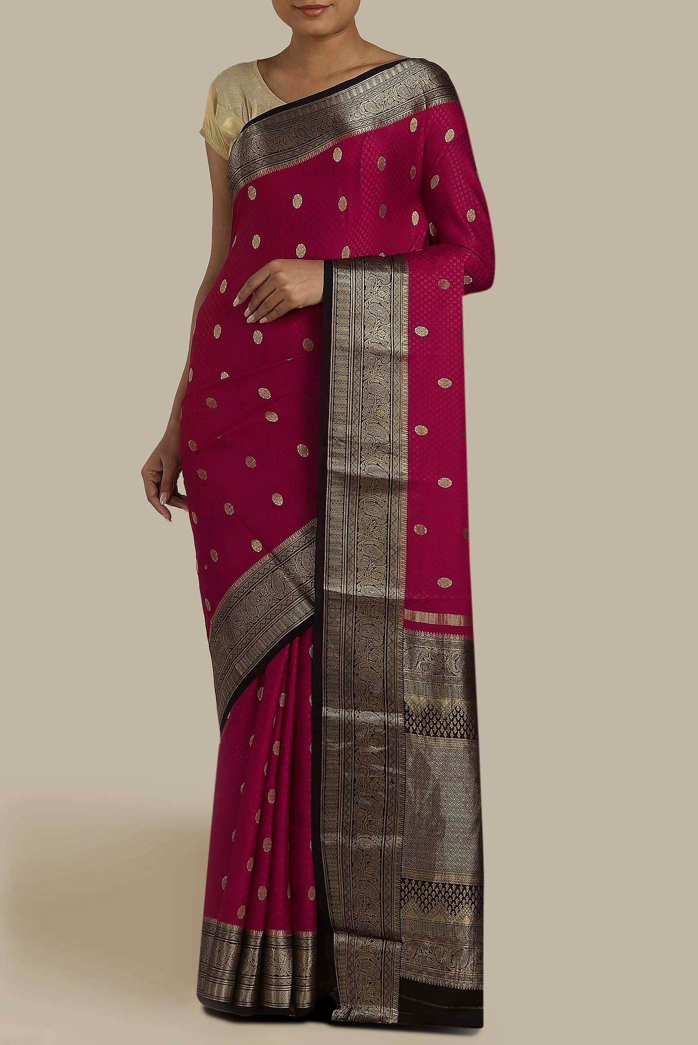 Maroon Mysore Crepe Saree