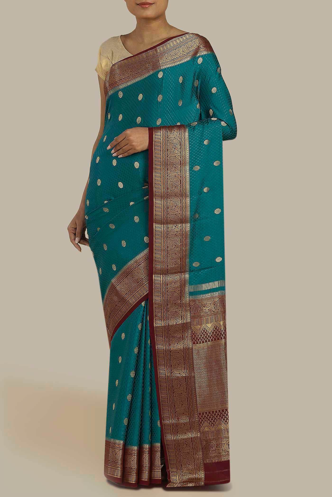 Blue Mysore Crepe Saree