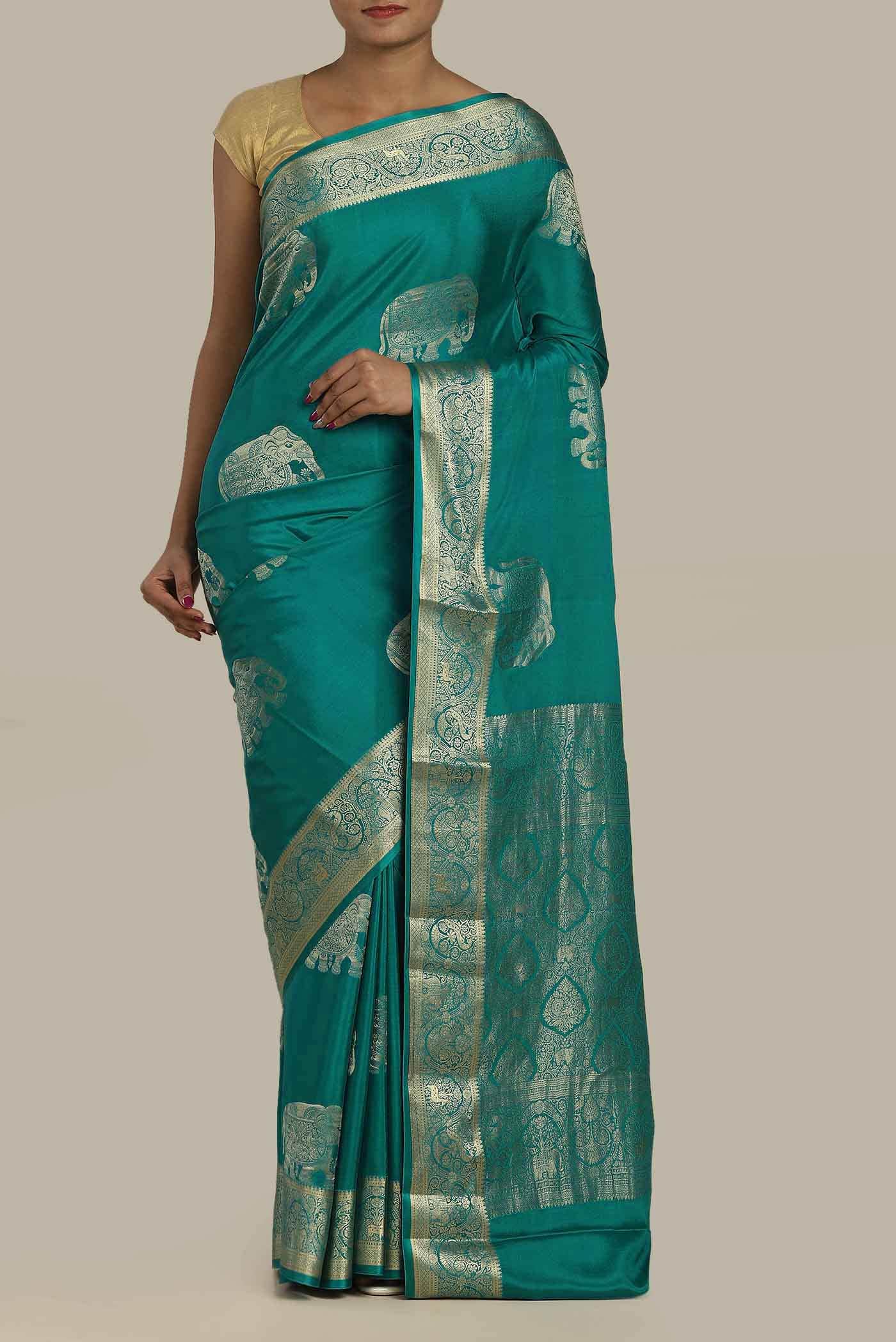 Blue Mysore Crepe Saree