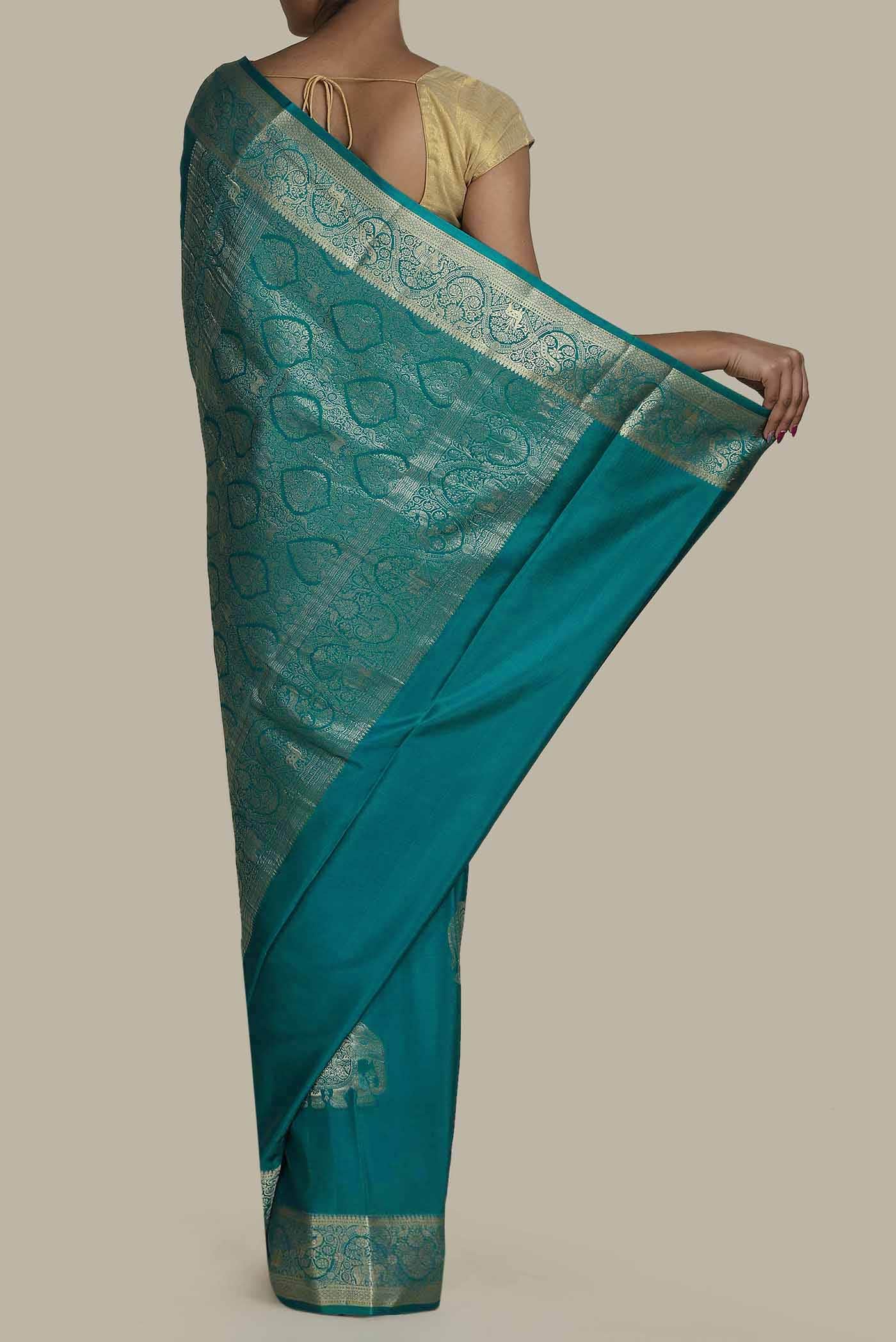 Blue Mysore Crepe Saree