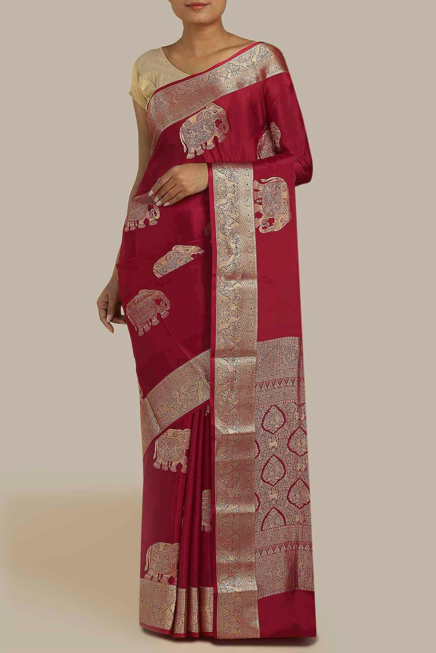 Maroon Mysore Crepe Saree