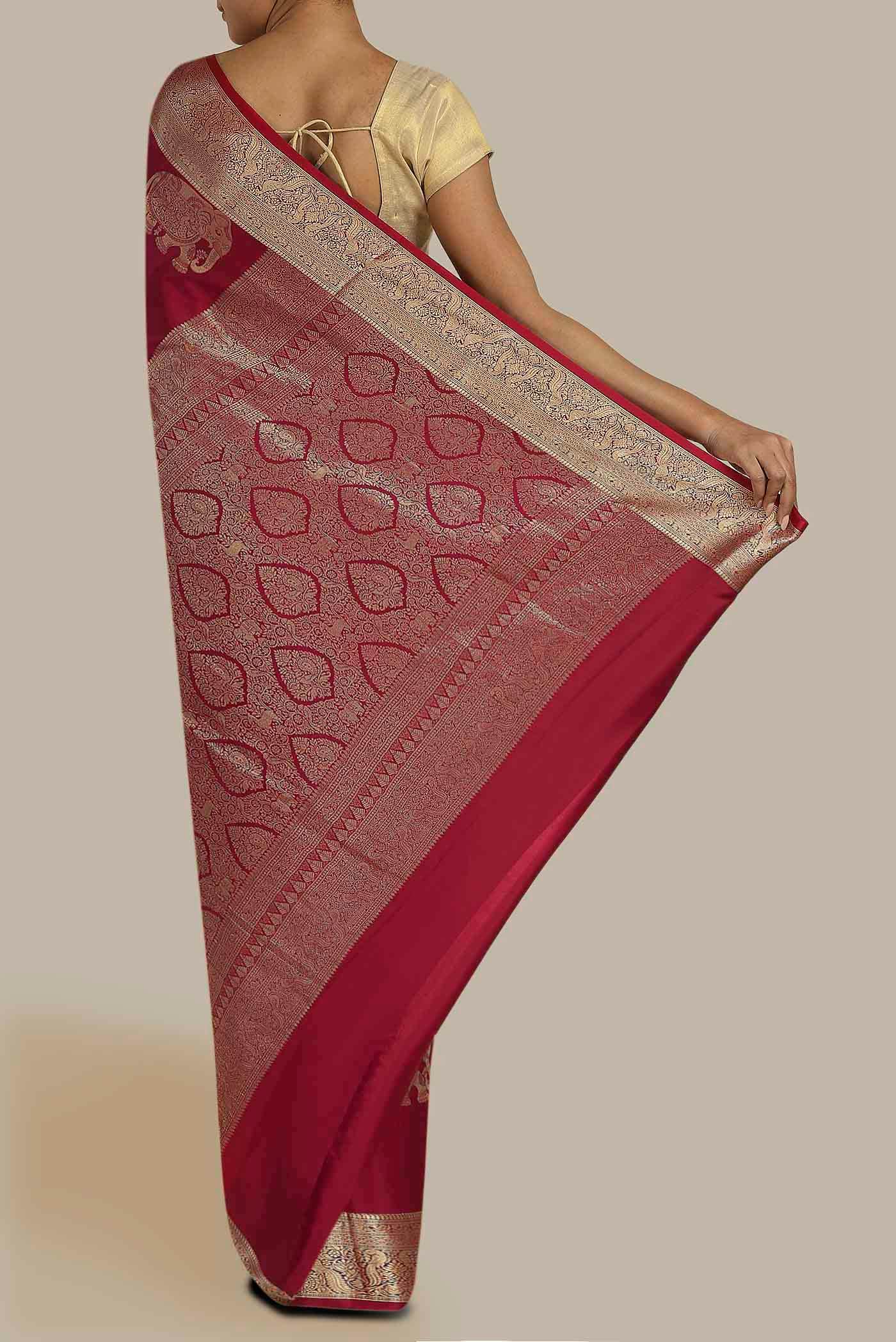 Maroon Mysore Crepe Saree